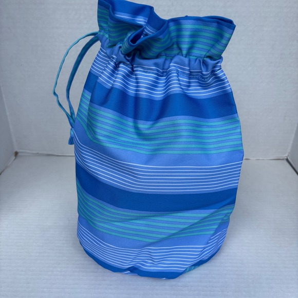 Vera Bradley Blue Green Striped Drawstring Bucket Bag Travel Pouch Organizer - Picture 2 of 10